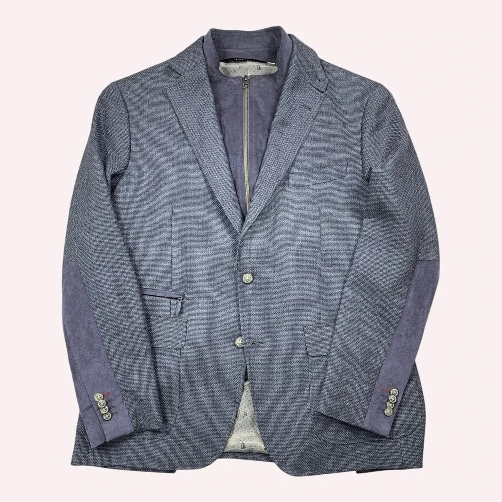 Robert Graham Downhill Sport Coat Mens 44 Wool Cashmere Zip Bib Suede Patch